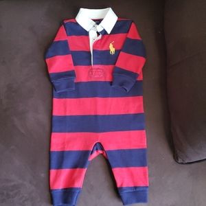 Baby Boy Striped Cotton Rugby Coverall
